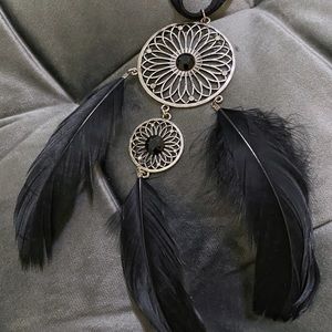 Black | Dreamcatcher | Feathered Necklace